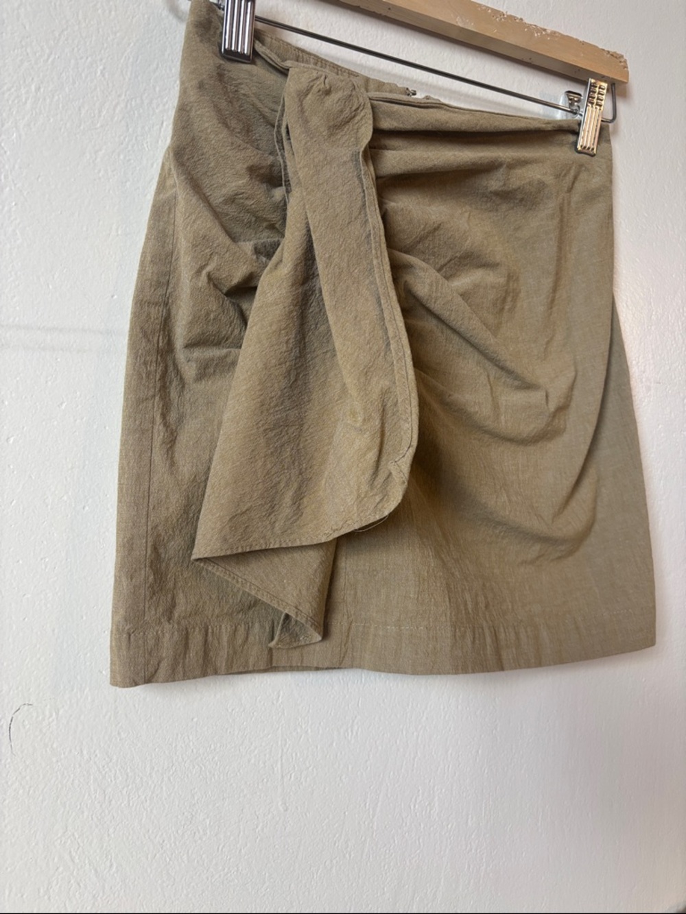 Mango Olive Wrap-Front Mini Skirt